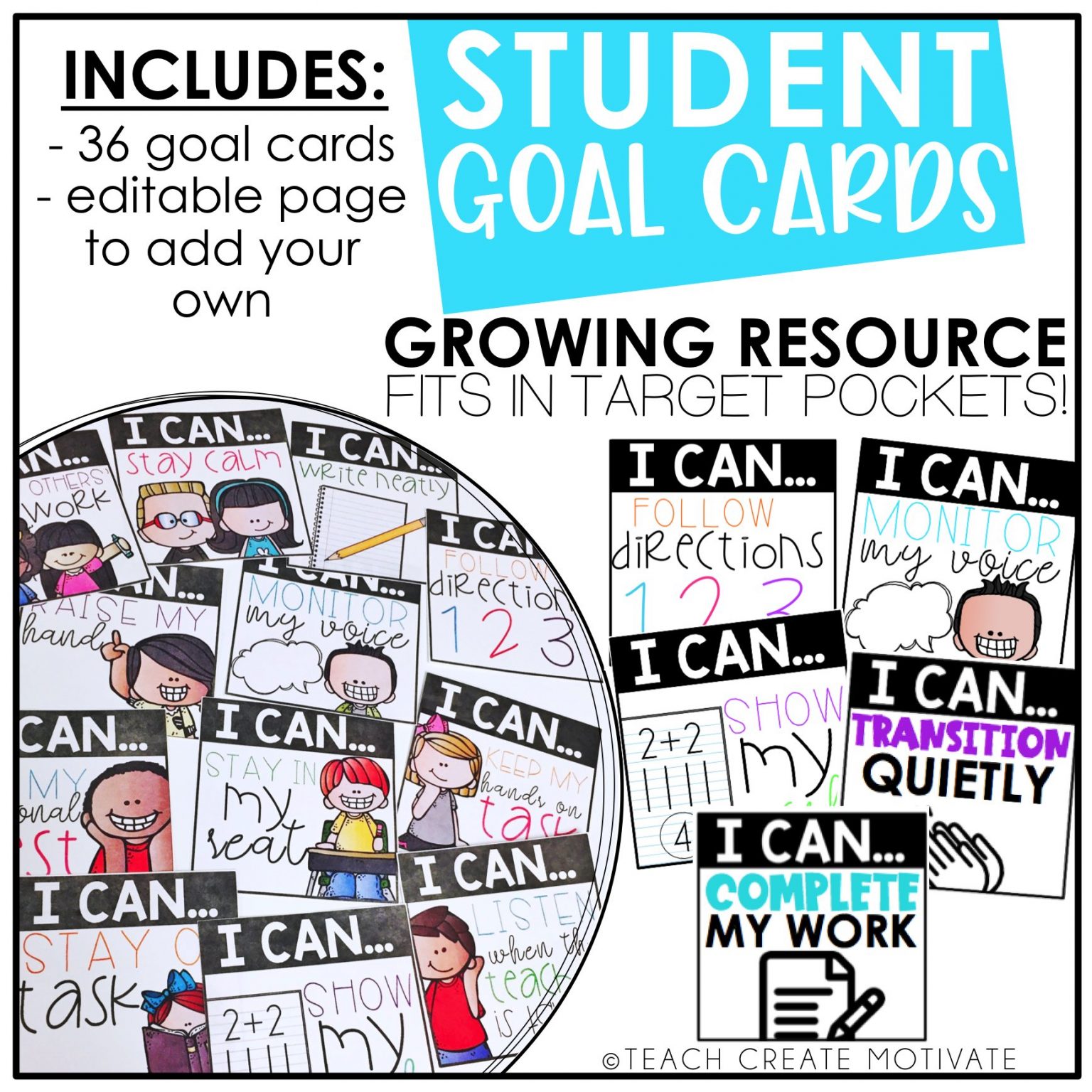 Student Goal Setting Cards | I Can Statements | Editable - Teach Create ...