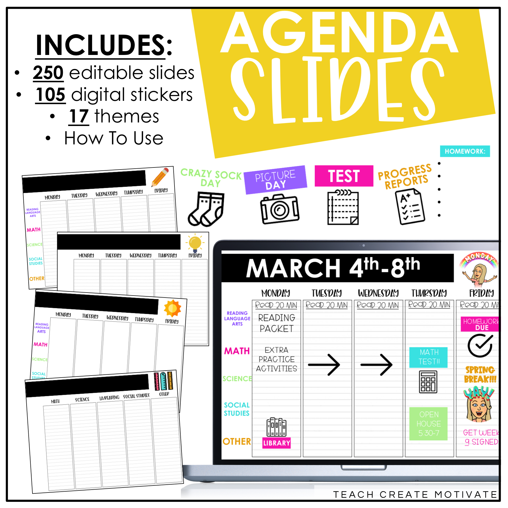 Agenda Slides With Timers Editable Digital Stickers Teach Create Motivate