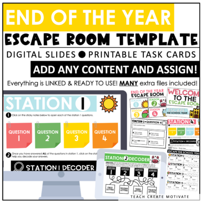 End of the Year Escape Room Template | Digital Slides | Printable Task ...