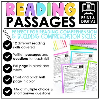 3rd & 4th Grade Spring Reading Comprehension Passages with Questions ...