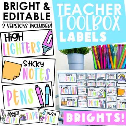 Teacher Toolbox Labels | Editable | Bright - Teach Create Motivate