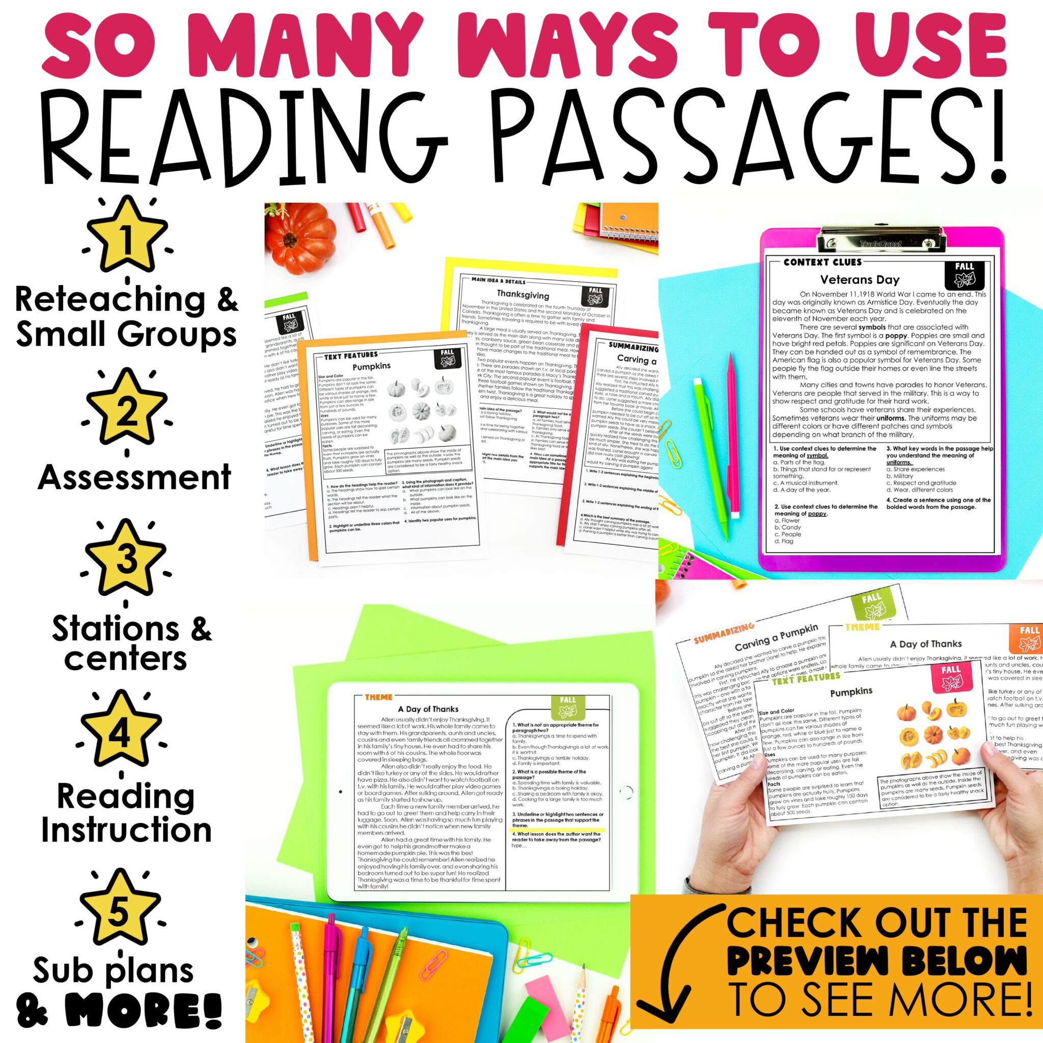 Fall Reading Comprehension - 3rd & 4th Grade Passages and Questions ...